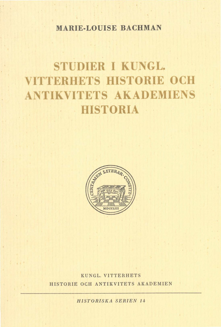 Omslag för Studier i Kungl. Vitterhets Historie och Antikvitets Akademiens historia